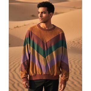 Vintage Suede Patchwork Crewneck Top Sweater Mens Size 44 / US Large XL